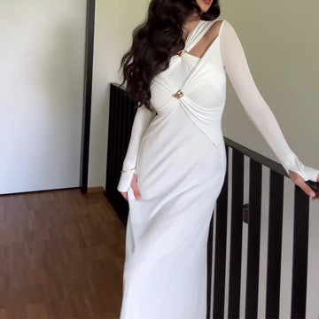 2024 Hanging Neck Long Sleeve Dress Slim Light Luxury Sexy Long Dress
